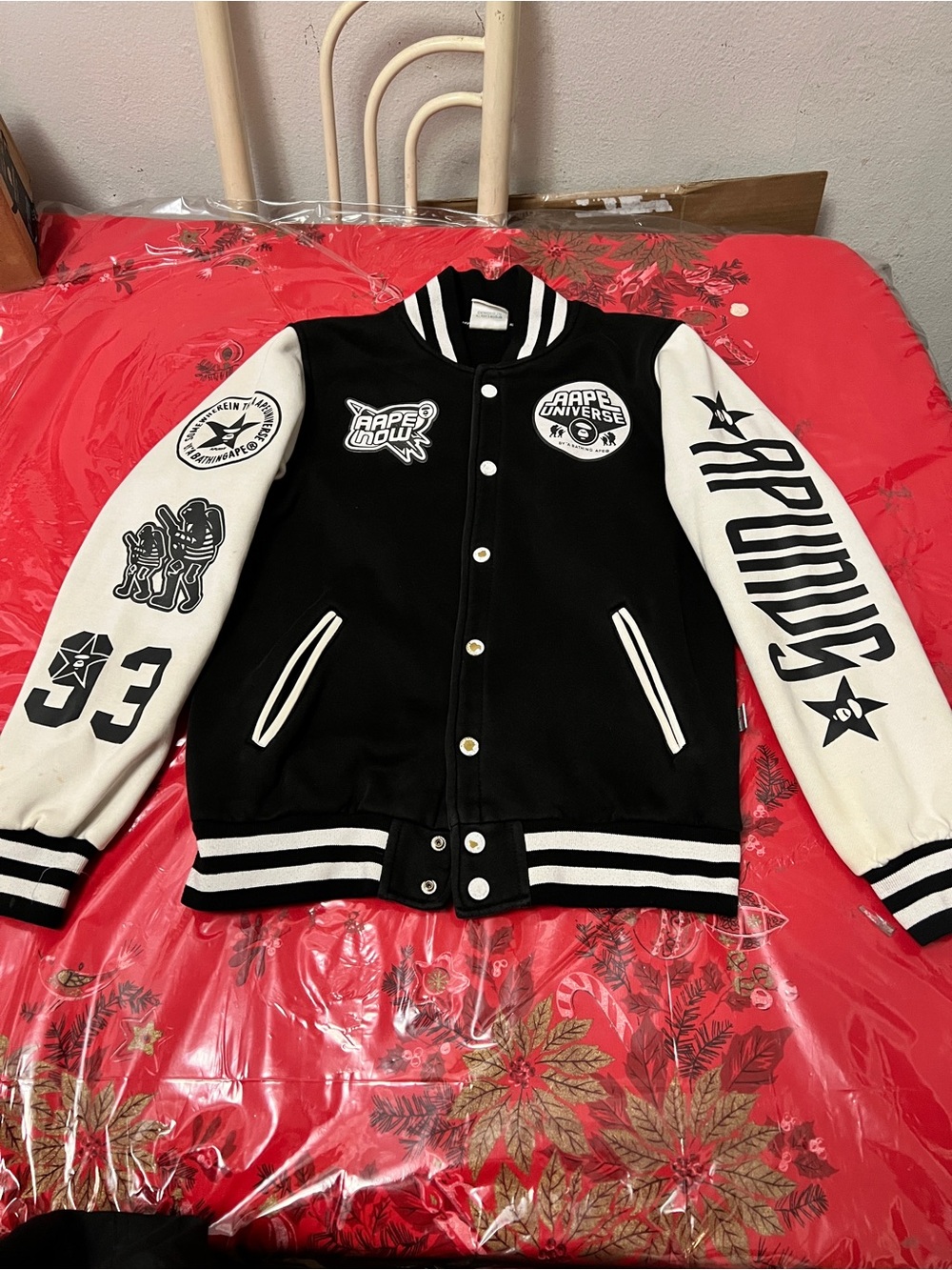 🔥🔥BAPE Aape Varsity Jacket Black & White | A Bathing Ape Sz Medium